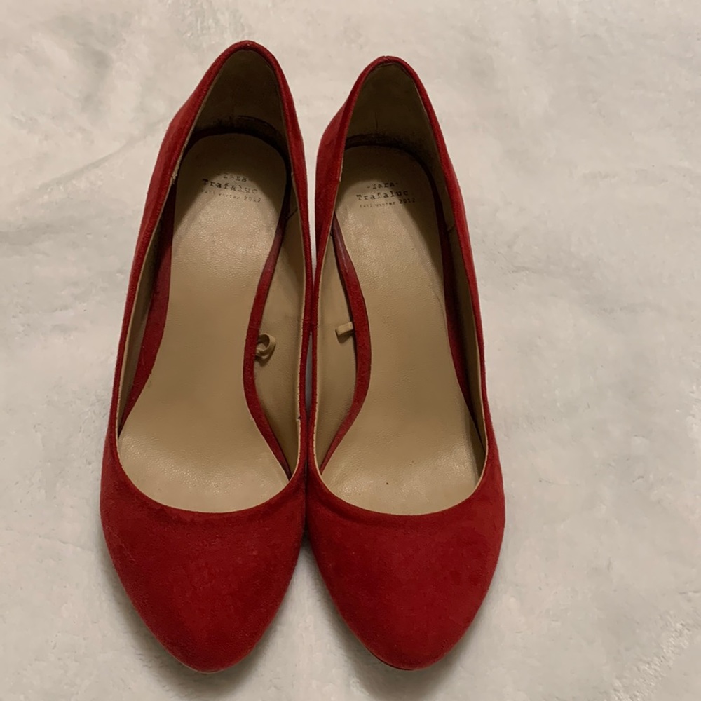 Zara faux suede red chunky red heels
